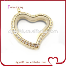 stainless steel heart shaped glass pendant with crystal stone